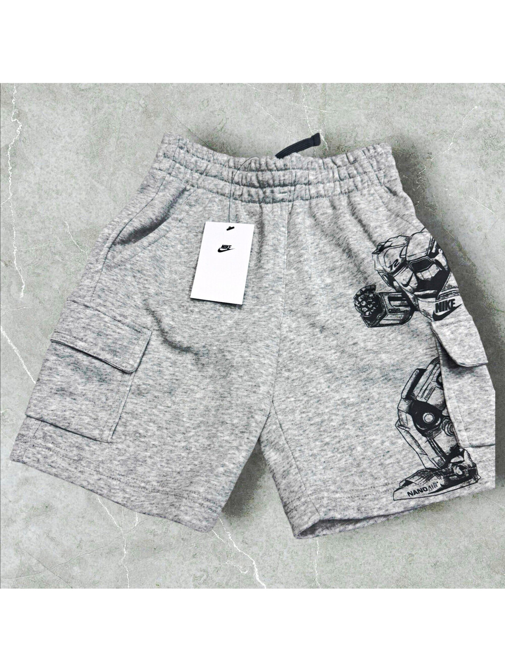 Nike Boys Sportswear Club Cargo Shorts Size S Drawstring Graphic Print Robot